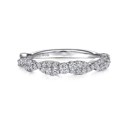 14K White Gold Twisted Diamond Stackable Ring