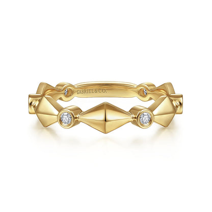 14K Yellow Gold Alternating Geometric and Diamond Station Ring
