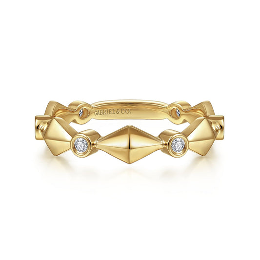 14K Yellow Gold Alternating Geometric and Diamond Station Ring