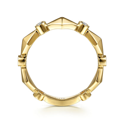 14K Yellow Gold Alternating Geometric and Diamond Station Ring