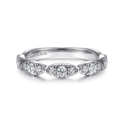 14K White Gold Diamond Cluster Marquis Station Ring
