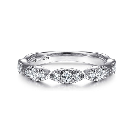 14K White Gold Diamond Cluster Marquis Station Ring