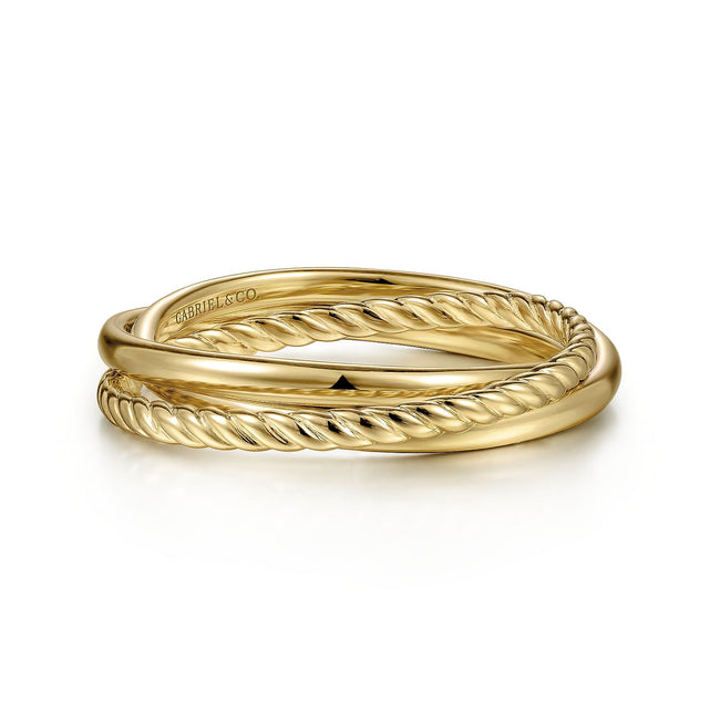 14K Yellow Gold Twisted Rope Criss Cross Ring