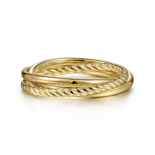 14K Yellow Gold Twisted Rope Criss Cross Ring