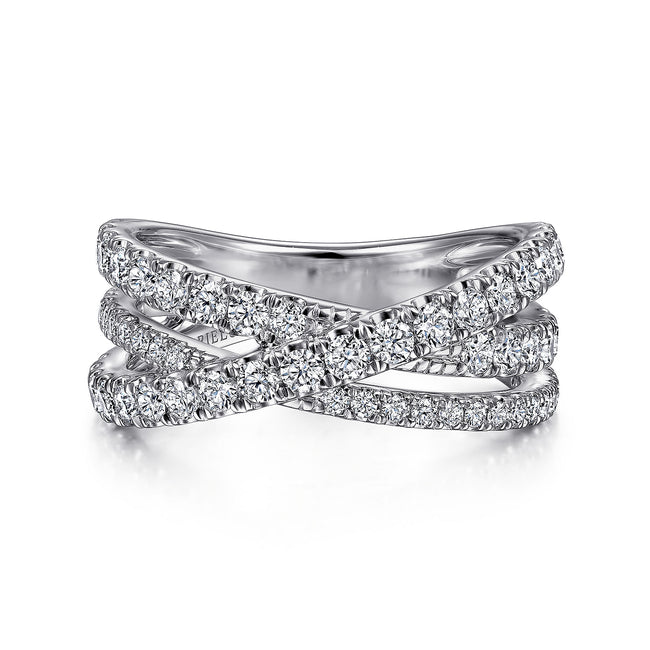 14K White Gold Diamond Criss Cross Ring