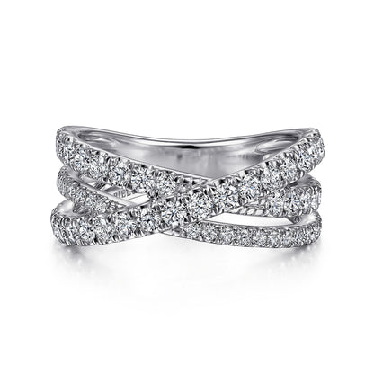 14K White Gold Diamond Criss Cross Ring
