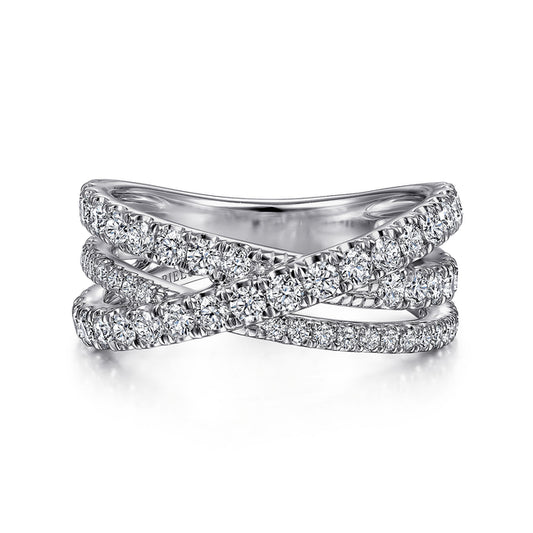 14K White Gold Diamond Criss Cross Ring
