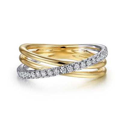 14K White-Yellow Gold Diamond Criss Cross Ring