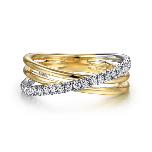 14K White-Yellow Gold Diamond Criss Cross Ring