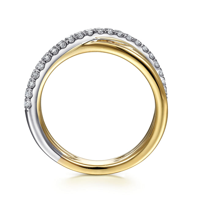 14K White-Yellow Gold Diamond Criss Cross Ring