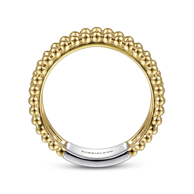 14K White-Yellow Gold Three Row Diamond and Bujukan Bead Ring