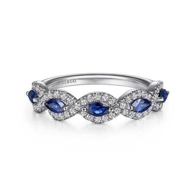 14K White Gold Diamond and Sapphire Twisted Ring