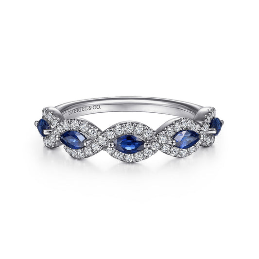 14K White Gold Diamond and Sapphire Twisted Ring