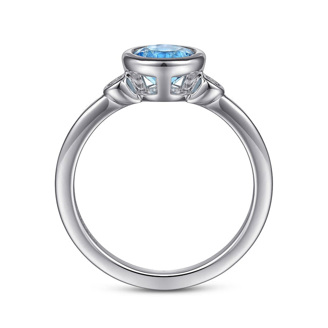 925 Sterling Silver Blue Topaz and Diamond Ring