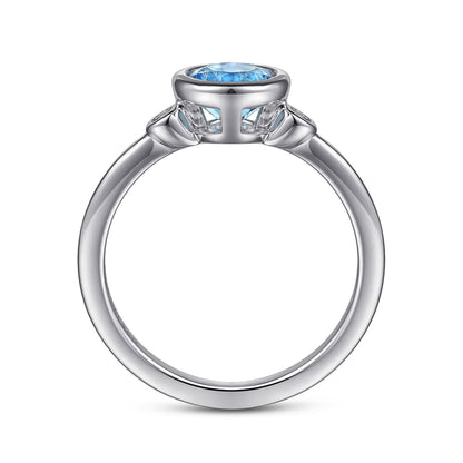 925 Sterling Silver Blue Topaz and Diamond Ring