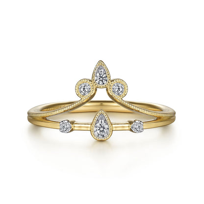 14K Yellow Gold Diamond Chevron Ring