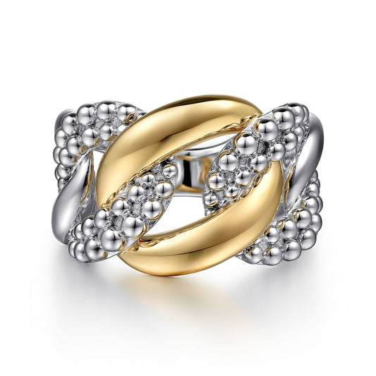 925 Sterling Silver and 14K Yellow Gold Link Ring