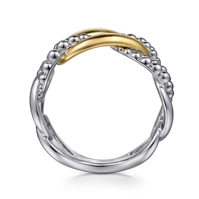 925 Sterling Silver and 14K Yellow Gold Link Ring
