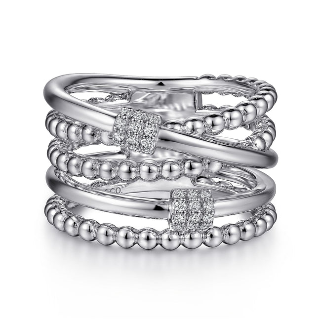 925 Sterling Silver Bujukan White Sapphire Criss Cross Ring