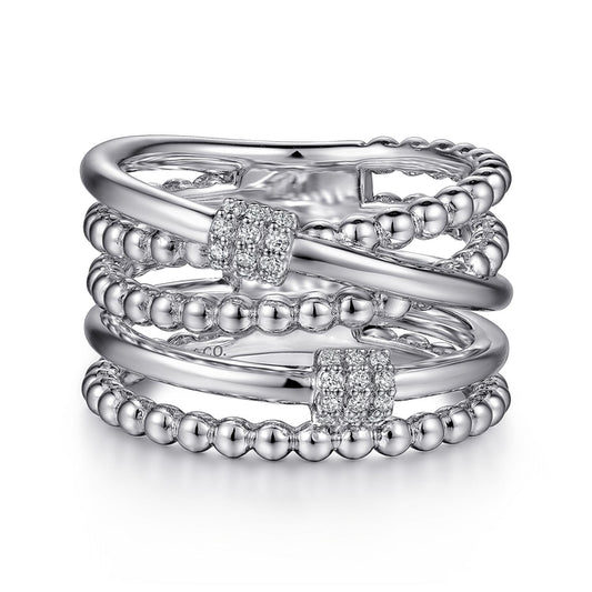 925 Sterling Silver Bujukan White Sapphire Criss Cross Ring
