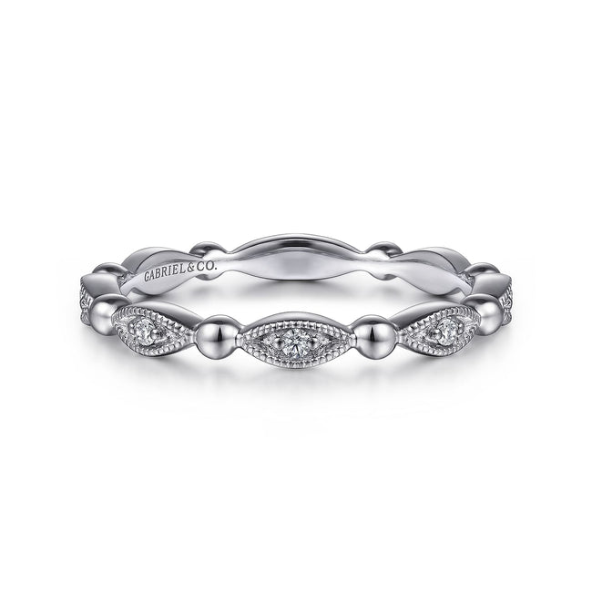 14K White Gold Bujukan Marquise Station Diamond Stackable Ring