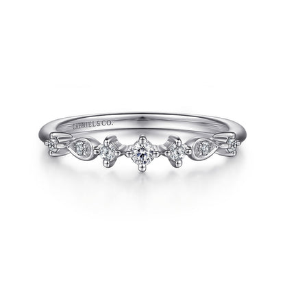 14K White Gold Single Prong Diamond Station Ring