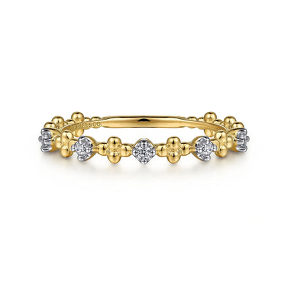 14K Yellow Gold Diamond and Bujukan Bead Station Stackable Ring