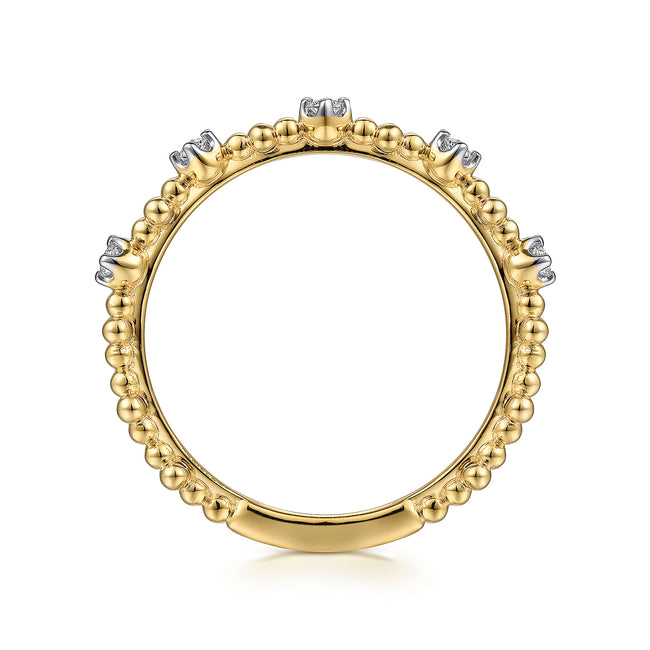 14K Yellow Gold Diamond and Bujukan Bead Station Stackable Ring