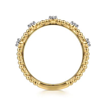 14K Yellow Gold Diamond and Bujukan Bead Station Stackable Ring