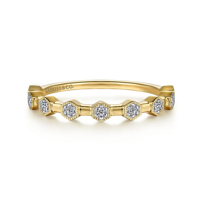 14K Yellow Gold Diamond Station Stackable Ring