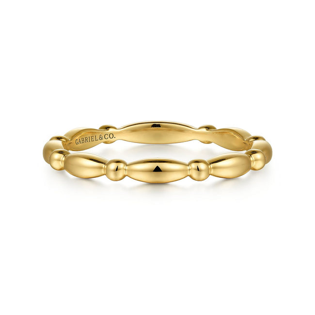 14K Yellow Gold Orzo shape and Bujukan Bead Station Stackable Ring