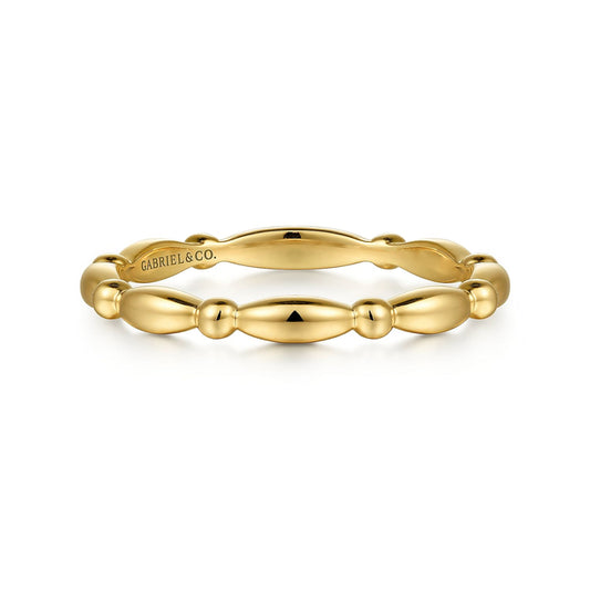 14K Yellow Gold Orzo shape and Bujukan Bead Station Stackable Ring