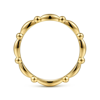 14K Yellow Gold Orzo shape and Bujukan Bead Station Stackable Ring