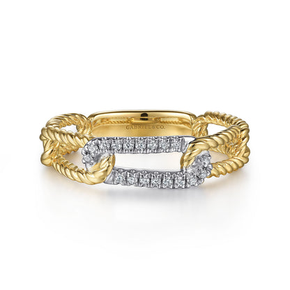 14K White-Yellow Gold Hampton Link Ring with Diamond Station