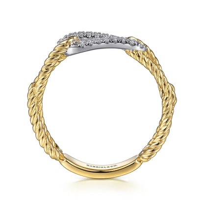 14K White-Yellow Gold Hampton Link Ring with Diamond Station