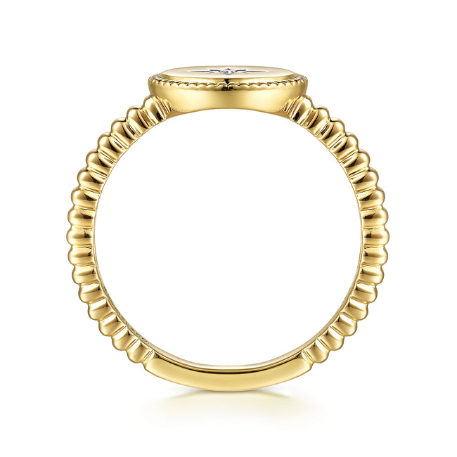 14K Yellow Gold Round Diamond Star Bujukan Signet Ring