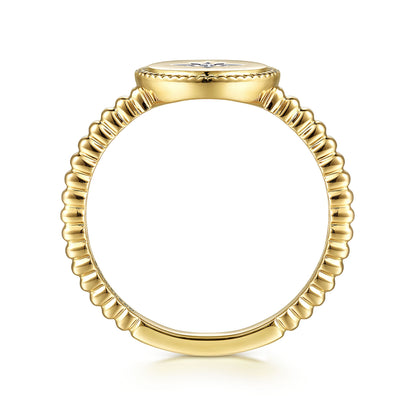 14K Yellow Gold Round Diamond Star Bujukan Signet Ring
