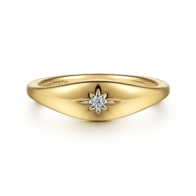14K Yellow Gold Diamond Starburst Signet Ring