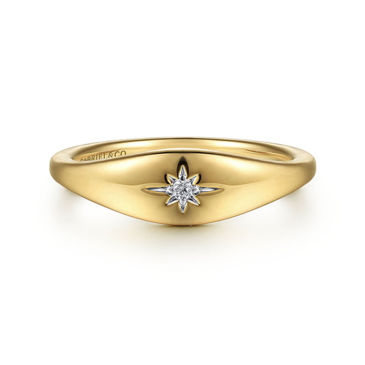 14K Yellow Gold Diamond Starburst Signet Ring
