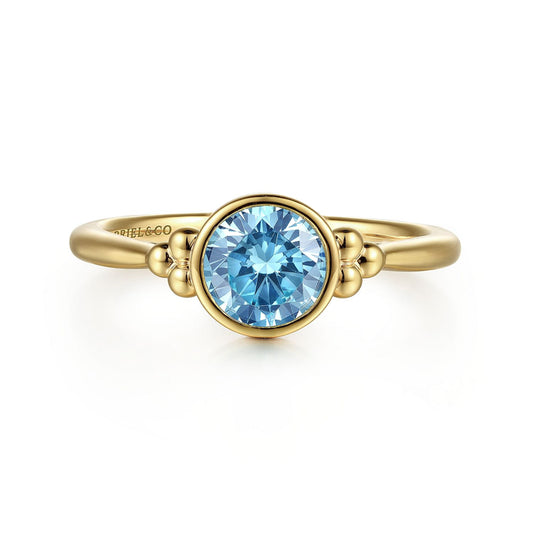 14K Yellow Gold Blue Topaz Bujukan Ring