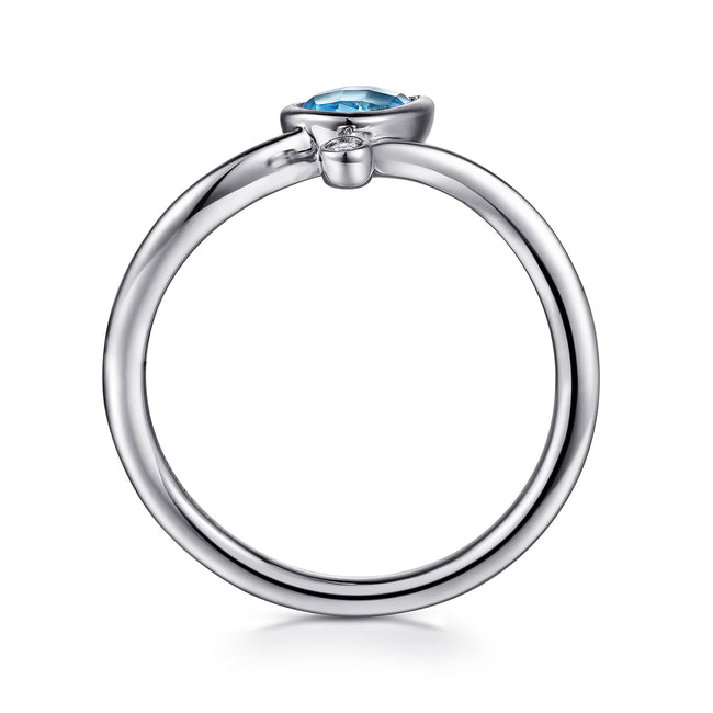 925 Sterling Silver Blue Topaz Teardrop Bypass Ring