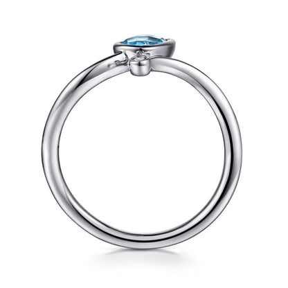 925 Sterling Silver Blue Topaz Teardrop Bypass Ring
