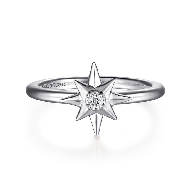 925 Sterling Silver Diamond Starburst Ring