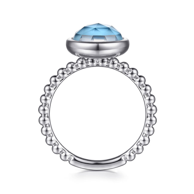 925 Sterling Silver Rock Crystal and Turquoise Bezel Ring