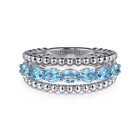 925 Sterling Silver Bujukan Swiss Blue Topaz Easy Stackable Ring