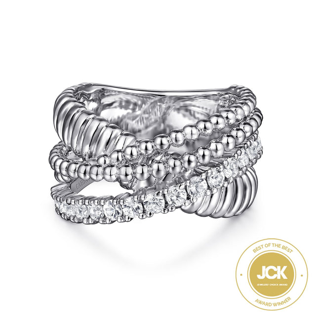 925 Sterling Silver Bujukan White Sapphire Lady's Criss Cross Ring