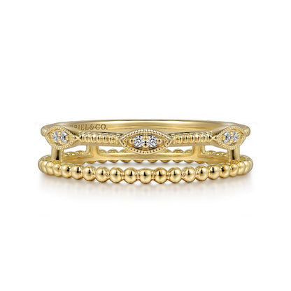 14K Yellow Gold Diamond Bujukan Marquis Shape Easy Stackable Ring