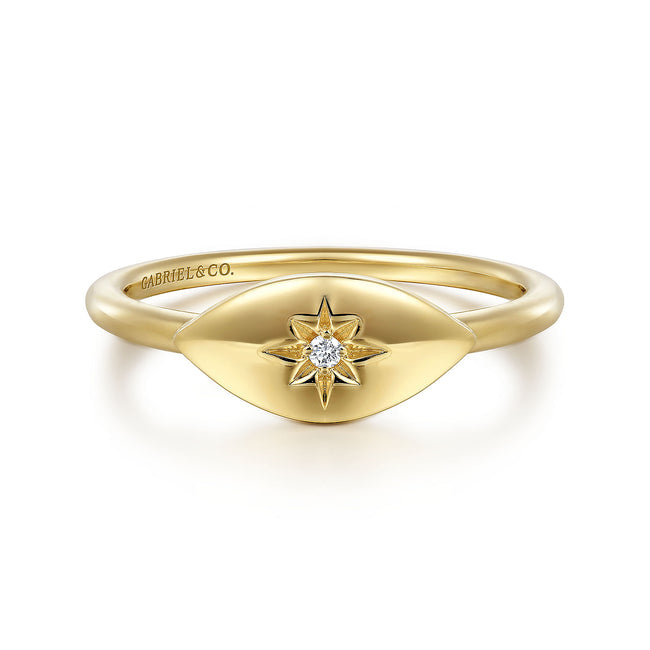 14K Yellow Gold Diamond Starburst Signet Ring