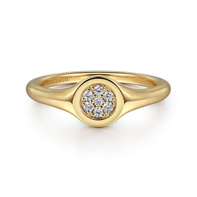 14K Yellow Gold Diamond Pavé Pinky Signet Ring