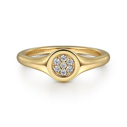 14K Yellow Gold Diamond Pavé Pinky Signet Ring